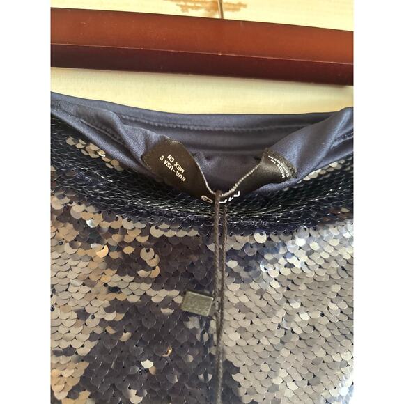 Mango MNG Sequin Mini Skirt Navy Blue Size Small NWT Mid Rise Side Zip - Picture 5 of 6